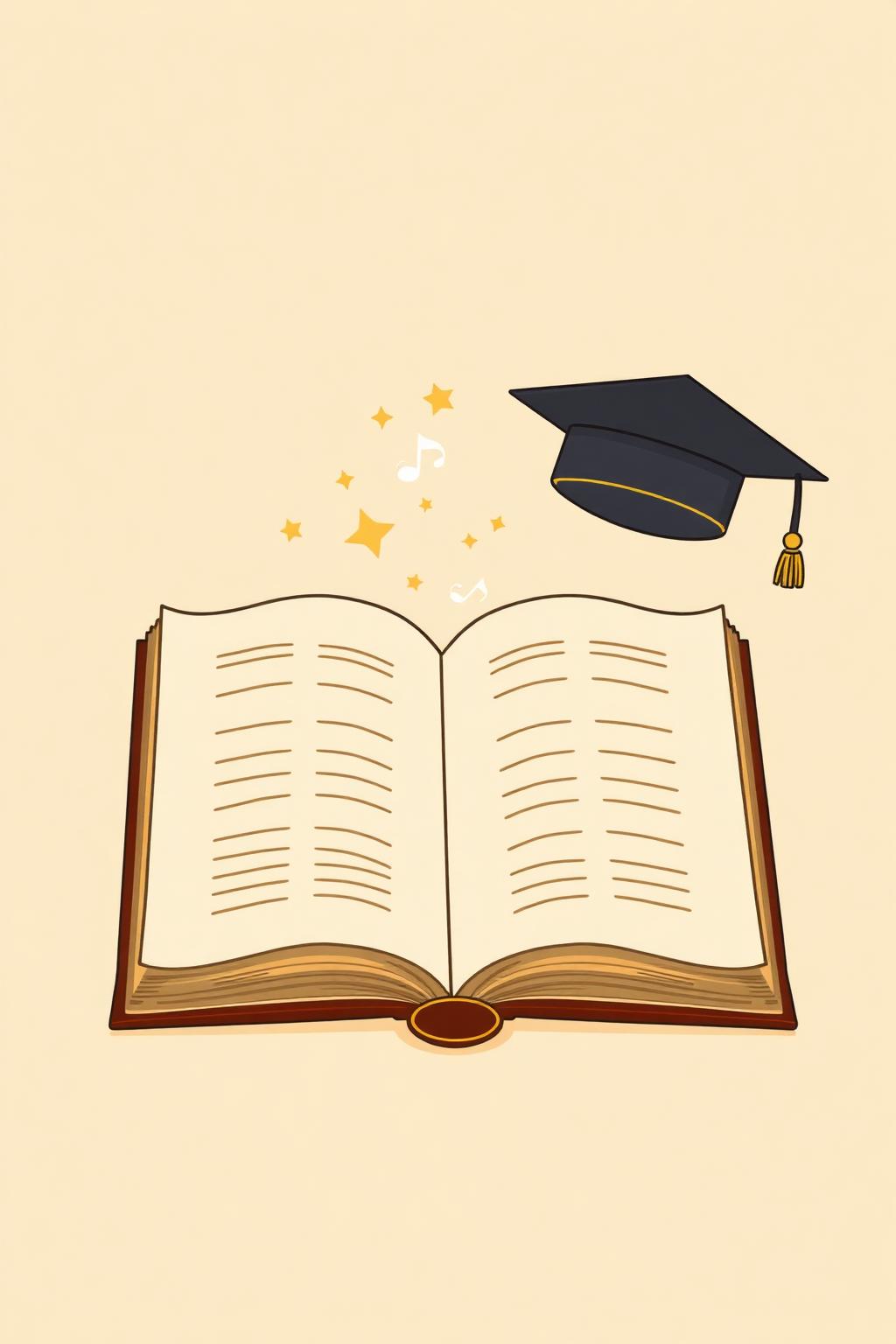 An open book with sound waves and a graduation cap